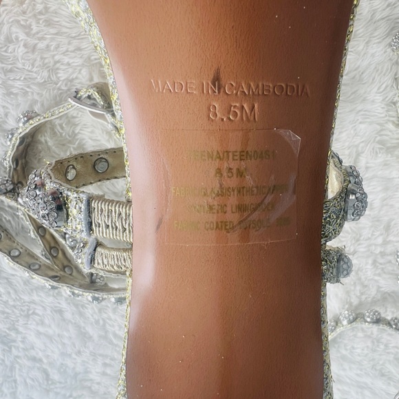 NEW Steve Madden Rhinestone Wrap Heels 8.5 Gold Formal Wedding High Heel Sandals - Picture 13 of 16
